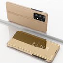 For Samsung Galaxy A73 5G Plated Mirror Flip Leather Case with Holder(Gold)