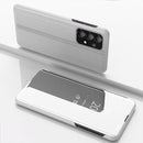 For Samsung Galaxy A73 5G Plated Mirror Flip Leather Case with Holder(Silver)