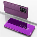 For Samsung Galaxy A73 5G Plated Mirror Flip Leather Case with Holder(Purple)
