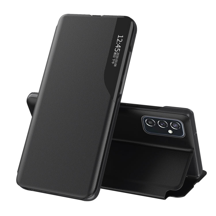 For Samsung Galaxy A73 5G Side Display Flip Leather Phone Case with Holder(Black)