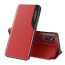 For Samsung Galaxy A73 5G Side Display Flip Leather Phone Case with Holder(Red)