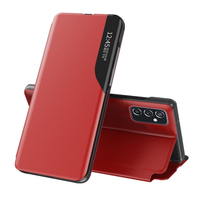 For Samsung Galaxy A73 5G Side Display Flip Leather Phone Case with Holder(Red)