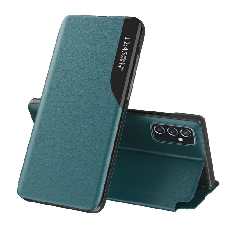 For Samsung Galaxy A33 5G Side Display Flip Leather Phone Case with Holder(Green)