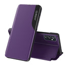 For Samsung Galaxy A33 5G Side Display Flip Leather Phone Case with Holder(Purple)
