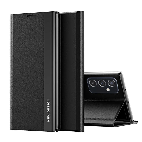 For Samsung Galaxy A33 5G Side Electroplated Magnetic Flip Leather Case with Holder(Black)