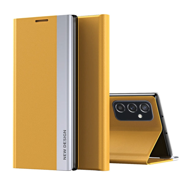 For Samsung Galaxy A33 5G Side Electroplated Magnetic Flip Leather Case with Holder(Yellow)
