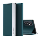 For Samsung Galaxy A33 5G Side Electroplated Magnetic Flip Leather Case with Holder(Green)