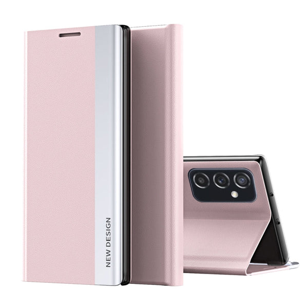 For Samsung Galaxy A53 5G Side Electroplated Magnetic Flip Leather Case with Holder(Pink)
