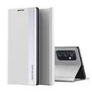 For Samsung Galaxy A53 5G Side Electroplated Magnetic Flip Leather Case with Holder(Silver)