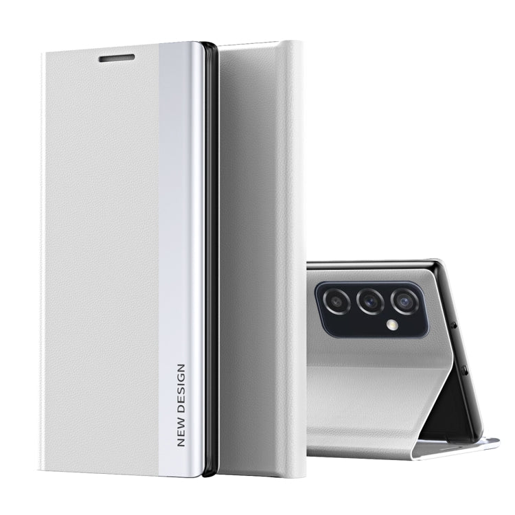 For Samsung Galaxy A53 5G Side Electroplated Magnetic Flip Leather Case with Holder(Silver)