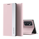For Samsung Galaxy A73 5G Side Electroplated Magnetic Flip Leather Case with Holder(Pink)