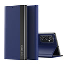 For Samsung Galaxy A73 5G Side Electroplated Magnetic Flip Leather Case with Holder(Dark Blue)
