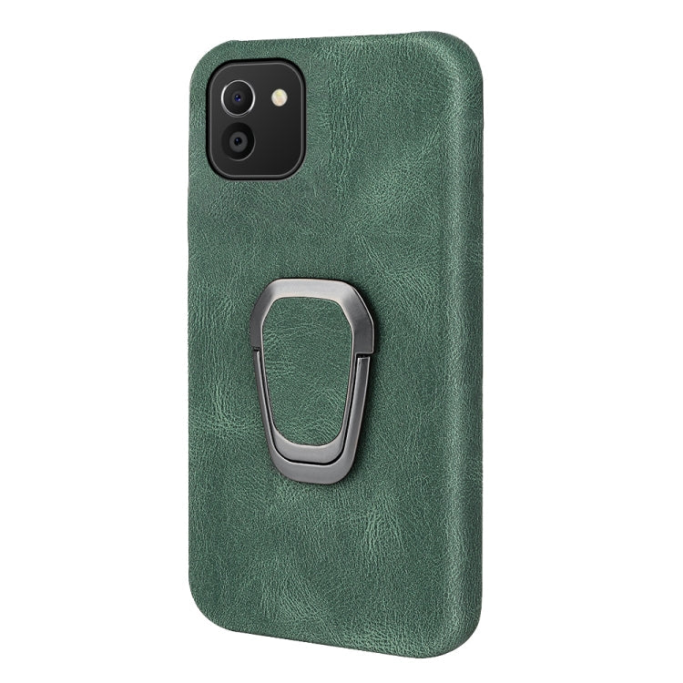 Ring Holder PU Phone Case For Samsung Galaxy A03 164mm(Dark Green)