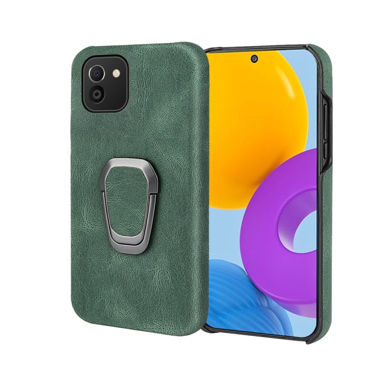 Ring Holder PU Phone Case For Samsung Galaxy A03 164mm(Dark Green)