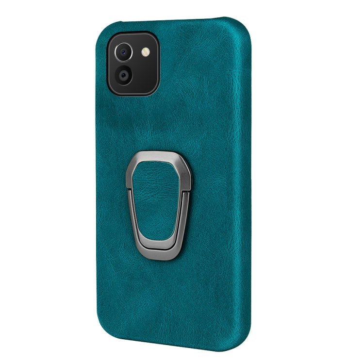 Ring Holder PU Phone Case For Samsung Galaxy A03 164mm(Cyan)