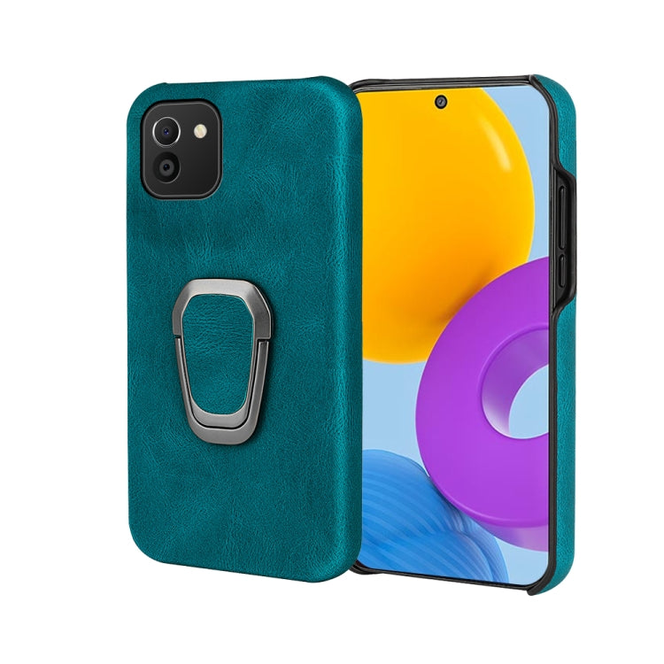 Ring Holder PU Phone Case For Samsung Galaxy A03 164mm(Cyan)