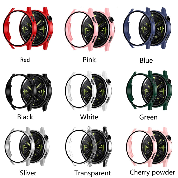 Tempered Glass Film Oil Spray Matte PC Case For Huawei GT3 46mm(Cherry Powder)