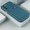 For Samsung Galaxy S22 5G Skin Feel Card Contrast Color Button TPU Phone Case(Dark Green)