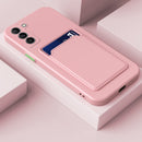 For Samsung Galaxy S22+ 5G Skin Feel Card Contrast Color Button TPU Phone Case(Pink)