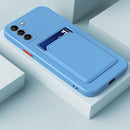 For Samsung Galaxy S21 FE 5G Skin Feel Card Contrast Color Button TPU Phone Case(Sky Blue)