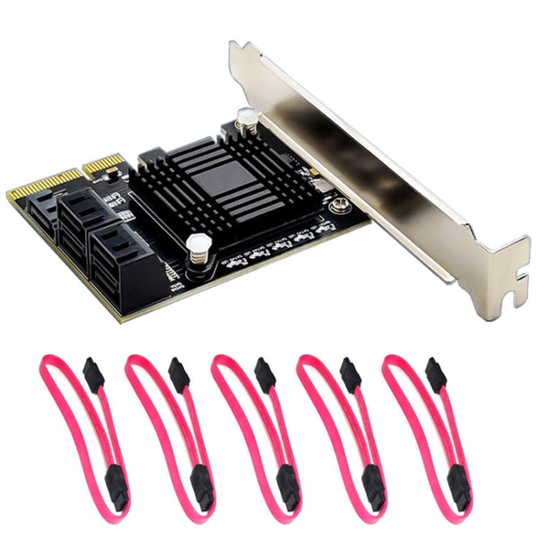 5 Ports SATA 3.0 to PCIe Chip 4X Gen 3 Expansion Card with Heatsink