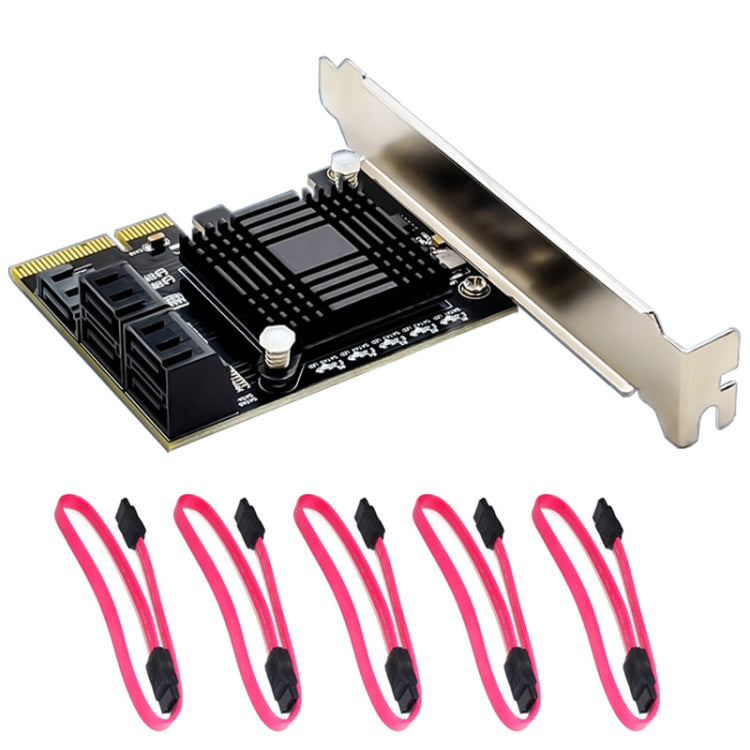 5 Ports SATA 3.0 to PCIe Chip 4X Gen 3 Expansion Card with Heatsink