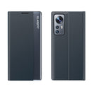 For Xiaomi 12 / 12X Side Display Magnetic Plain Texture Cloth + PC Case with Holder(Dark Blue)