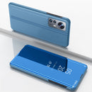 For Xiaomi 12 / 12X Plated Mirror Horizontal Flip Leather Case with Holder(Blue)