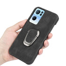 Ring Holder PU Phone Case For OPPO Reno7 Pro 5G(Cyan)