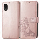 For Samsung Galaxy A03 Core Four-leaf Clasp Embossed Leather Phone Case(Rose Gold)