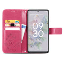 For Google Pixel 6a Four-leaf Clasp Embossed Buckle Leather Phone Case(Magenta)