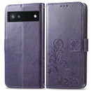 For Google Pixel 6a Four-leaf Clasp Embossed Buckle Leather Phone Case(Purple)