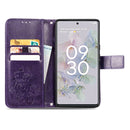 For Google Pixel 6a Four-leaf Clasp Embossed Buckle Leather Phone Case(Purple)
