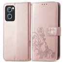 For OPPO Reno7 5G Four-leaf Clasp Embossed Buckle Leather Phone Case(Rose Gold)