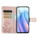 For OPPO Reno7 5G Four-leaf Clasp Embossed Buckle Leather Phone Case(Rose Gold)