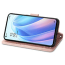 For OPPO Reno7 5G Four-leaf Clasp Embossed Buckle Leather Phone Case(Rose Gold)