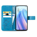 For OPPO Reno7 5G Four-leaf Clasp Embossed Buckle Leather Phone Case(Blue)