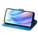 For OPPO Reno7 5G Four-leaf Clasp Embossed Buckle Leather Phone Case(Blue)