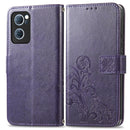 For OPPO Reno7 5G Four-leaf Clasp Embossed Buckle Leather Phone Case(Purple)