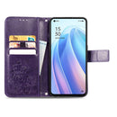 For OPPO Reno7 5G Four-leaf Clasp Embossed Buckle Leather Phone Case(Purple)
