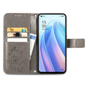 For OPPO Reno7 5G Four-leaf Clasp Embossed Buckle Leather Phone Case(Grey)