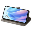 For OPPO Reno7 5G Four-leaf Clasp Embossed Buckle Leather Phone Case(Grey)