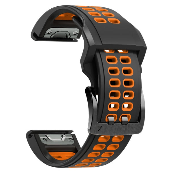 For Garmin Fenix 7X 26mm Two-Color Two-Hole Silicone Quick Release Watch Band(Black Orange)