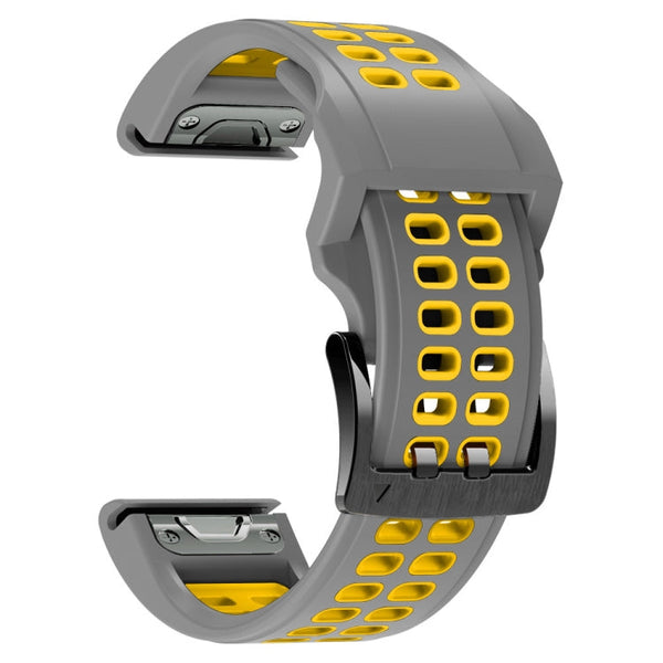 For Garmin Fenix 7X 26mm Two-Color Two-Hole Silicone Quick Release Watch Band(Gray Yellow)