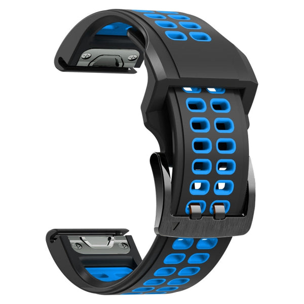 For Garmin Fenix 7X 26mm Two-Color Two-Hole Silicone Quick Release Watch Band(Black Blue)
