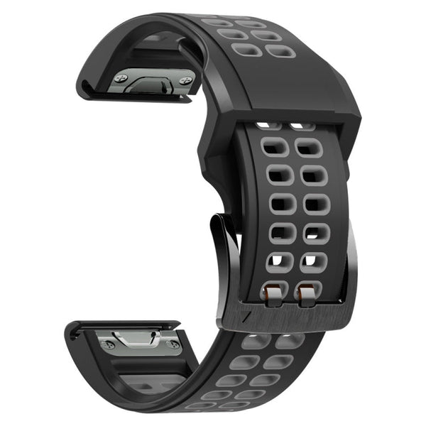 For Garmin Fenix 7X 26mm Two-Color Two-Hole Silicone Quick Release Watch Band(Black Gray)