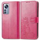 For Xiaomi 12 Pro Four-leaf Clasp Embossed Buckle Leather Phone Case(Magenta)
