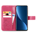 For Xiaomi 12 Pro Four-leaf Clasp Embossed Buckle Leather Phone Case(Magenta)