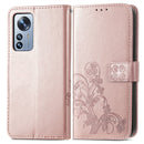 For Xiaomi 12 Pro Four-leaf Clasp Embossed Buckle Leather Phone Case(Rose Gold)