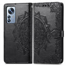 For Xiaomi 12 Pro Mandala Flower Embossed Horizontal Flip Leather Phone Case(Black)